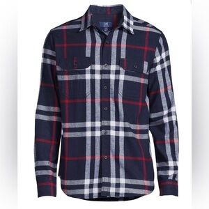 George Men's Flannel Shirt M Plaid Long Sleeve Button Up Soft Cotton Blend NWT